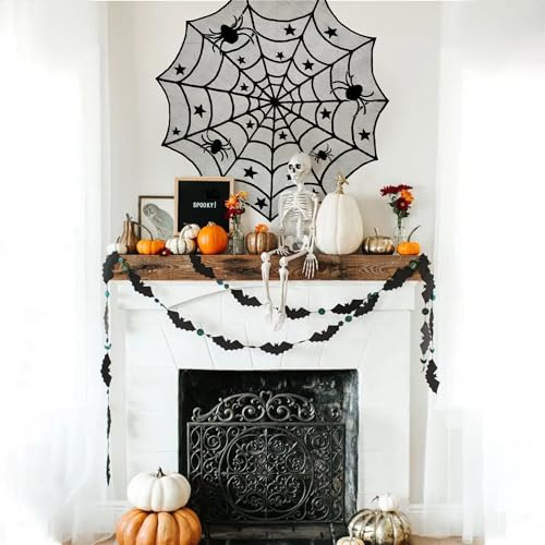 Halloween Round Lace Tablecloth - 40 Inch Black Spiderweb Design, Perfect for Parties