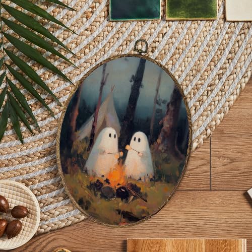 Halloween Camping Ghost Oval Wall Art Decor - Color 5, 8.8x11.5in