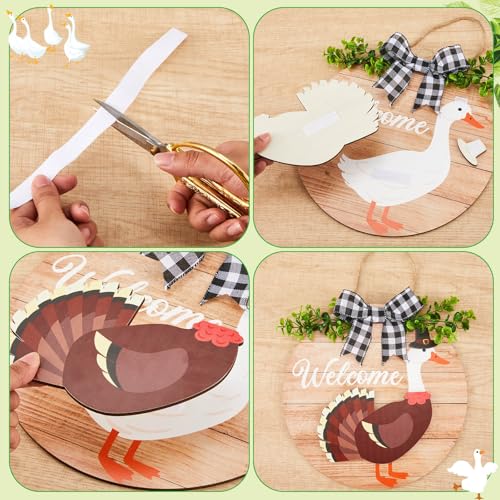Wooden Interchangeable Goose Welcome Sign with Seasonal Clothes - 16 Pcs, Wood Color