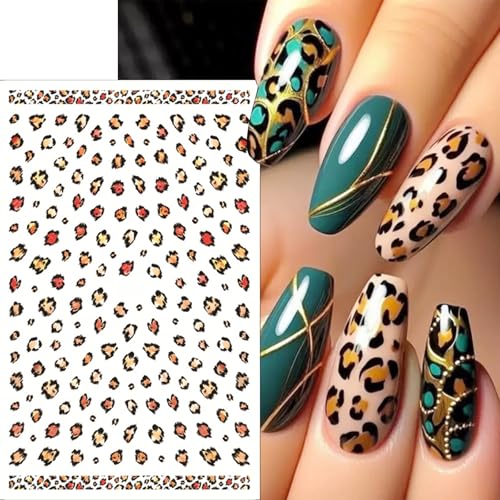 Self-Adhesive Leopard Nail Stickers for Nail Art - Colorful Animal Patterns, 8 Sheets - Leopard Print Variation 1
