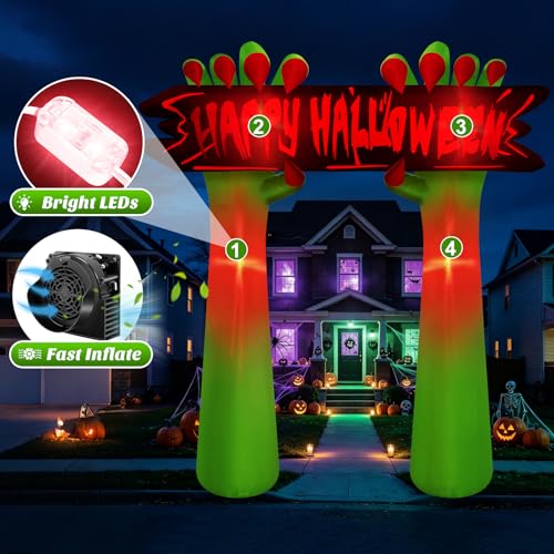 Halloween Inflatable Archway with Ghost Hand & Banner - 8FT Tall Outdoor Decoration - Variation of This Listing