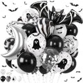 Black Silver Halloween Balloons Set with Ghost, Bat & Moon Foil - Party Decorations