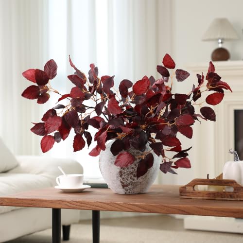 Artificial Fagus Stems - Burgundy Silk Leaves 35 Inch Bulk Fall Decor for Centerpieces
