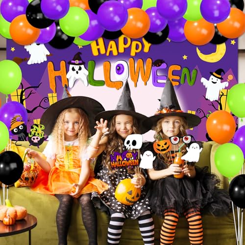 Halloween Party Decorations Kit with Backdrop, Photo Props, Balloons