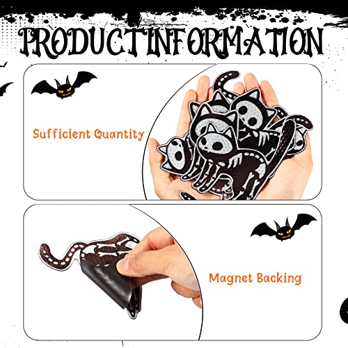 Halloween Skeleton Cat Magnets Set - Reflective Waterproof Decor for Refrigerator & Metal Surfaces
