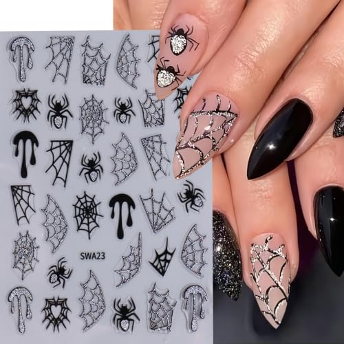 Halloween Spider Web Nail Stickers 6 Sheets Self-Adhesive Nail Art Decor Style01