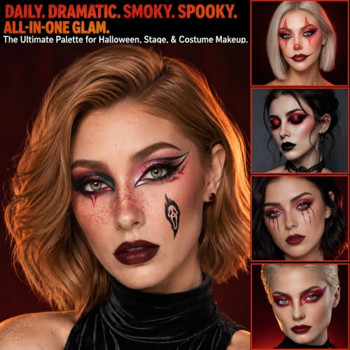 Red Eyeshadow Palette with Matte, Shimmer & Glitter Finishes - Halloween Makeup Kit - Variation: Red