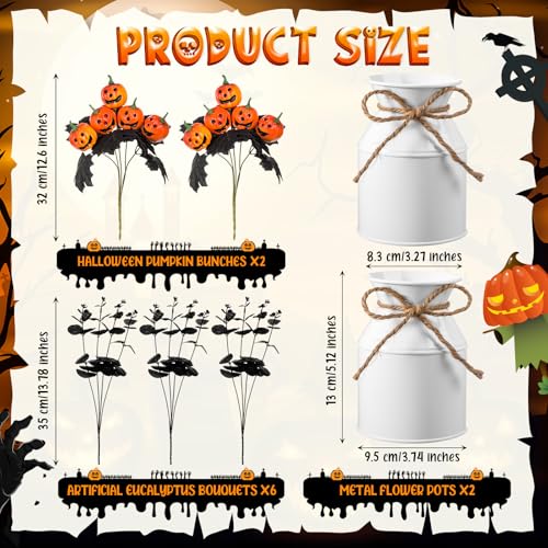 Halloween Table Centerpiece Decorations Set with Black Pumpkins & Eucalyptus - 2 Pieces