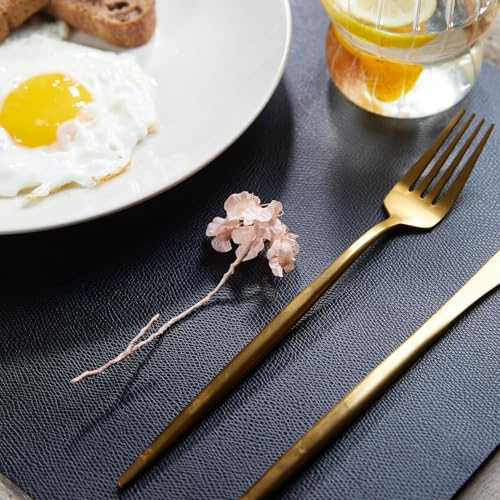 Black Faux Leather Placemats Set of 8 - Modern Dining Table Protectors