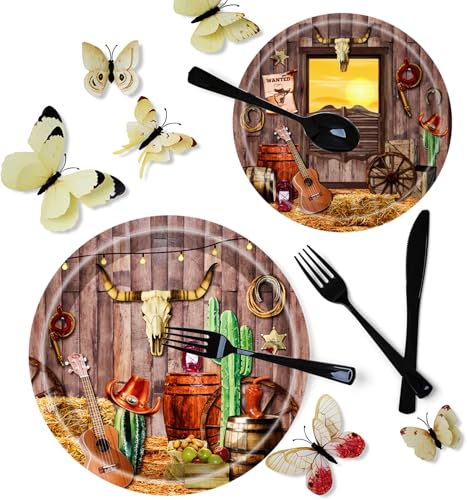 Western Cowboy Party Supplies Set for 25 Guests - Plates, Napkins, Cups & Utensils