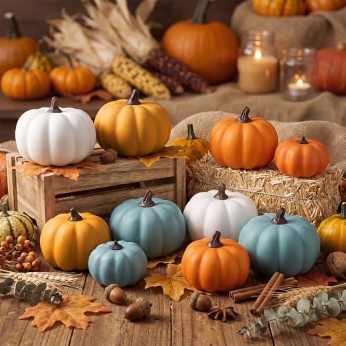 Rustic Color Fall Faux Pumpkins Set of 24 - 3 Sizes Autumn Table Centerpiece