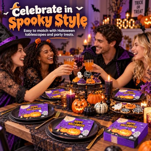 50 Pcs Halloween Rectangular Disposable Napkins 13x13 Inches - Festive Party Tableware
