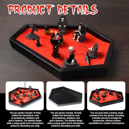 Coffin Zen Garden Kit for Desk Goth Halloween Decor Miniature Witchy Figurines