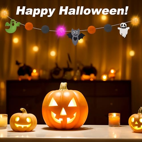 Halloween LED String Lights Banner with Felt Ornaments - Indoor Decor