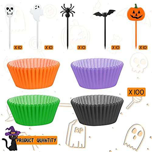 Halloween Cupcake Toppers & Baking Cups Set - 150 Pieces Kids Party Decorations
