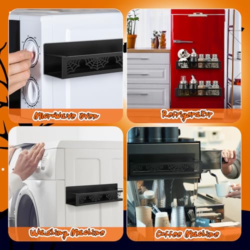 Magnetic Spice Rack Set for Refrigerator - Black Spider Web Design, 2 Pcs