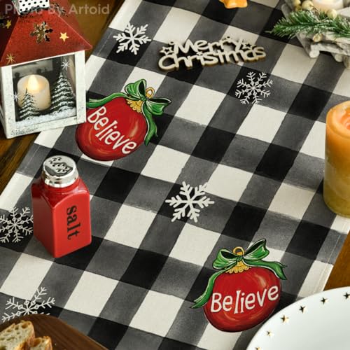 Buffalo Plaid Gnome Xmas Tree Place Mat Set with Table Runner - Holiday Decor