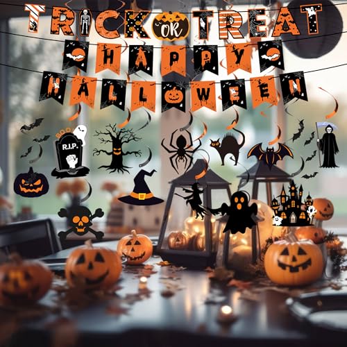 Halloween Party Decorations Kit with Banners, Hanging Swirls & Ghost Pumpkin Streamers