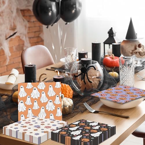 Halloween Paper Napkins 50Pcs Ghost Pumpkin Party Supplies for Kids & Adults