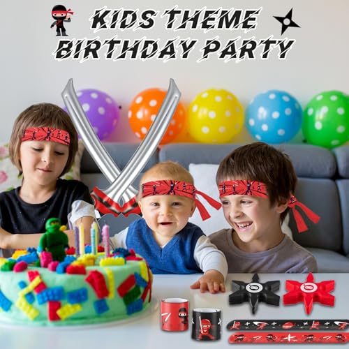 Karate Party Favor Set with Inflatable Swords Headbands Bracelets for Kids Boys Girls