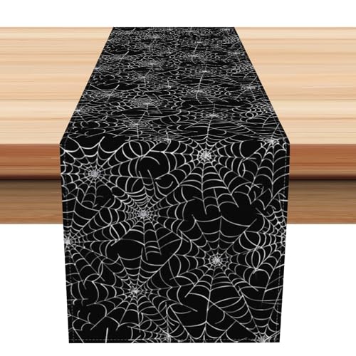 Halloween Spider Web Linen Table Runner 13x72 Inches for Party Decor, Kitchen & Home