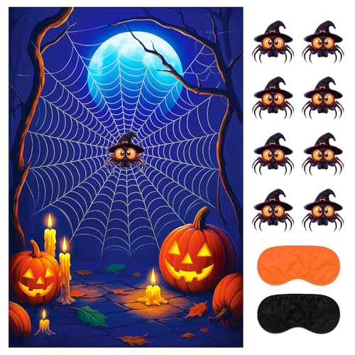Halloween Party Game - Pin The Spider on The Web Poster & Stickers Set