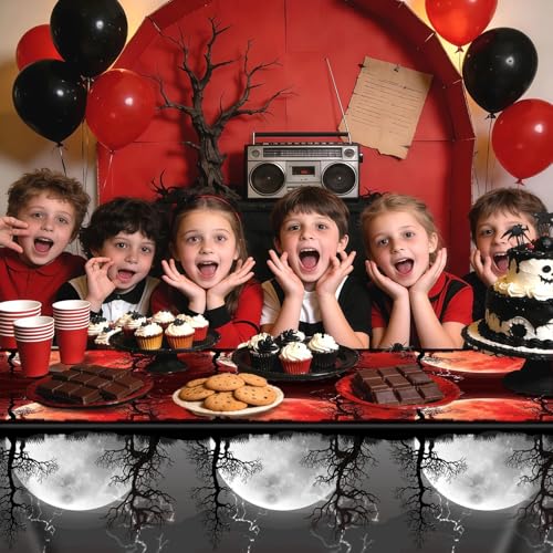 3-Pack Stranger Theme Birthday Party Tablecloths - Red & Black Waterproof Plastic, 54 x 108 Inches - Variation 3