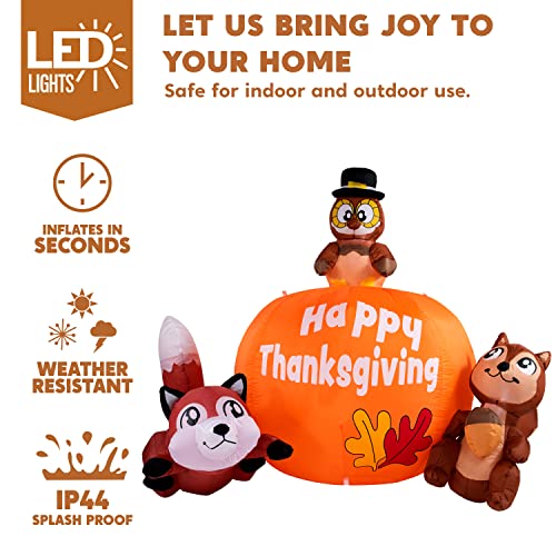 6 FT Thanksgiving Inflatable Turkey with Pumpkin Raccoon & Squirrel LED Yard Decor