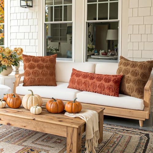 Fall Pumpkin Pillow Covers 18x18 Inch Set of 2 Brown Autumn Decor