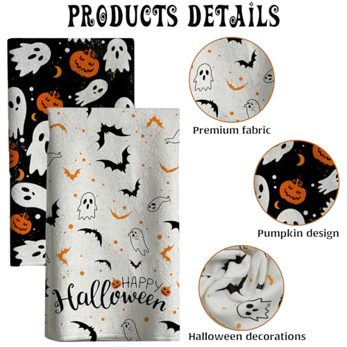 Halloween Kitchen Towels 2pcs - 18x26 Inch Dish Hand Towels for Kitchen & Home - Scary Fall Decor - Variation 2pcs-a
