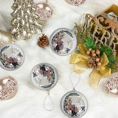 Christmas Tree Ornaments Pack - Silver Shatterproof Holiday Decorations - 4 Pack