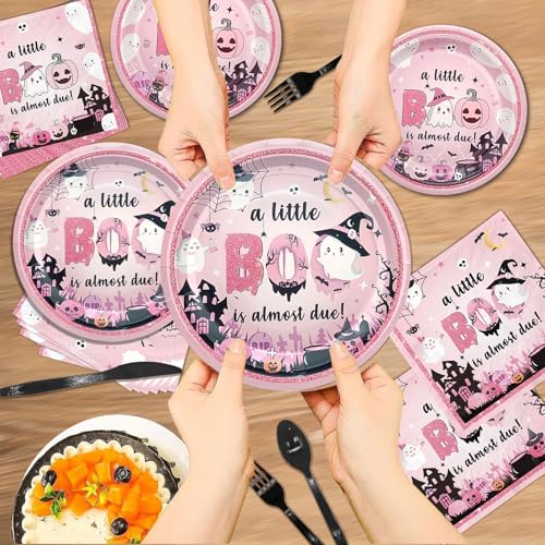 Baby Shower Decorations Set - Little Boo Girl Plates & Napkins for Halloween Party