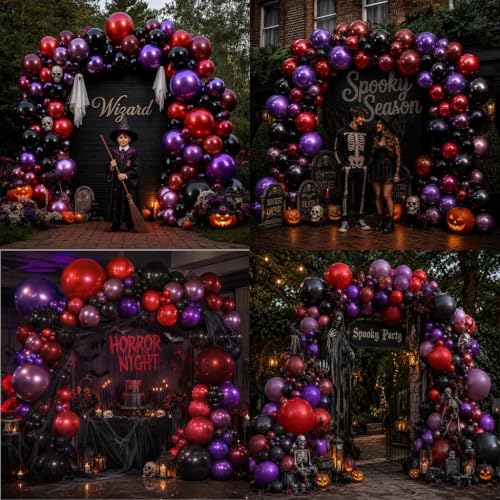 Balloon Arch Kit Dark Purple Red Burgundy Black Pearl Plums for Parties - Variation of Purple Black Burgundy