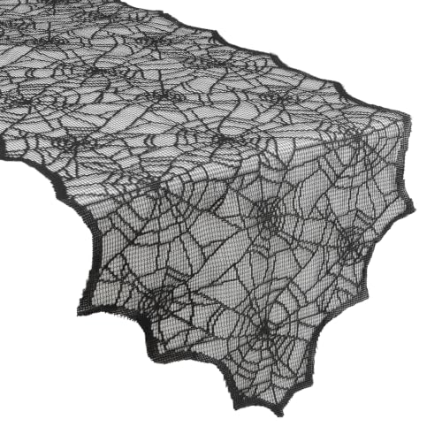 Halloween Lace Table Runner 14x48 Inch Spider Web Decor for Party & Home - Black