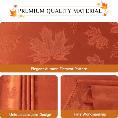 Autumn Maple Leaf Jacquard Rectangle Tablecloth - Burnt Orange, 60 x 102 Inches, Fall Decor