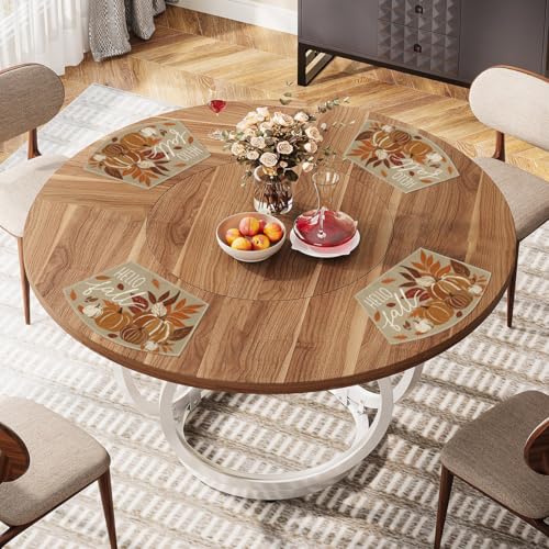 12x18 Inch Wedge Placemats Set of 4 - Hello Fall Pumpkins Decor, Khaki