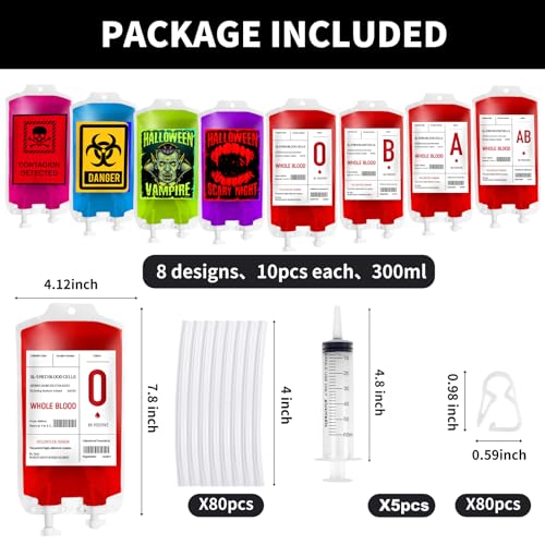 Halloween Blood Bag Props Set - Refillable Pouches with Straws & Filling Tools, Spooky Party Accessories