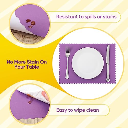 Disposable Paper Placemats 200 Pack - Scalloped Edges, 10x14 Inches, Purple
