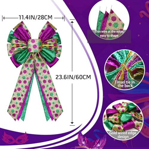 Purple Mardi Gras Tree Topper Bow Decor - 12x20 Glitter Wreath for Holiday & Party