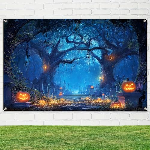 Halloween Backdrop Haunted Forest Graveyard Banner - 71x43 Inch - Variation of Halloween Decor#3