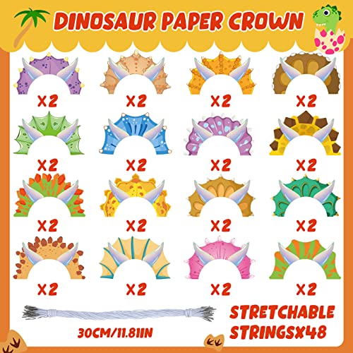 Dinosaur Party Hats 32 Pcs Kids Birthday Supplies - Assorted Styles, Adjustable