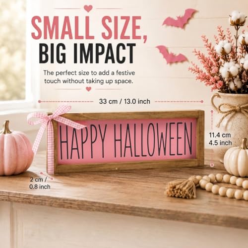 Happy Halloween Sign - Pink Halloween Decor for Wall Shelf Table & Desk - Pink Variation