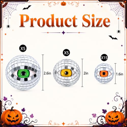 Halloween Disco Eyeballs Set - 25 Multicolor Glitter Foam Decorations