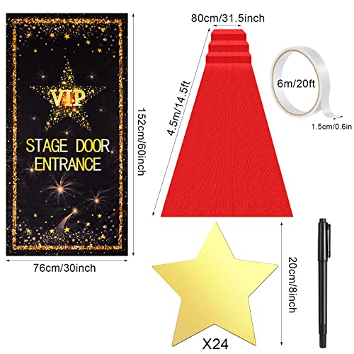 Red Carpet Runner for Party 2.62x14.5ft with Gold Star Cutouts - Event Decor