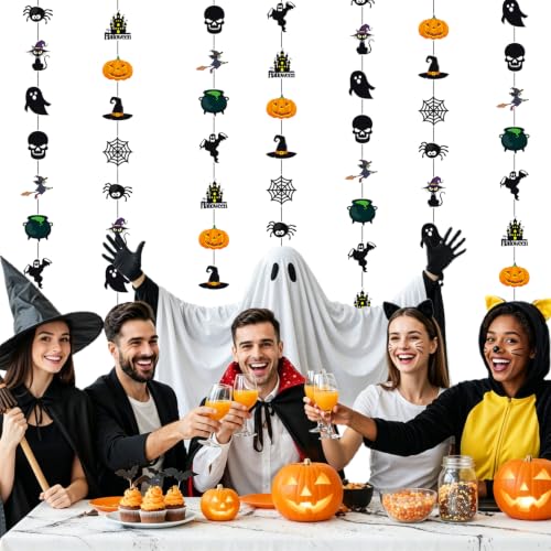 Black Ghost Witch Bat Spider Halloween Garlands - Pre-Strung 4 Pack