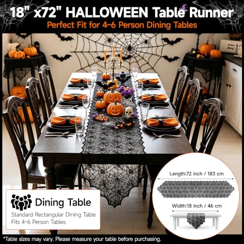 2pcs Halloween Lace Table Runner 18x72 Inches Black Spider Web Decor
