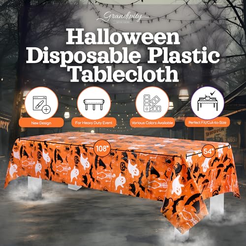 Halloween Skeleton Tablecloth 54x108 Inches Orange Disposable Plastic 6 Pack - Perfect for Parties