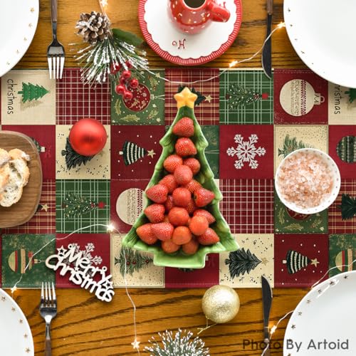 Christmas Tree Gift Table Runner 13x108 Inch Red Holiday Decor - Artoid Mode