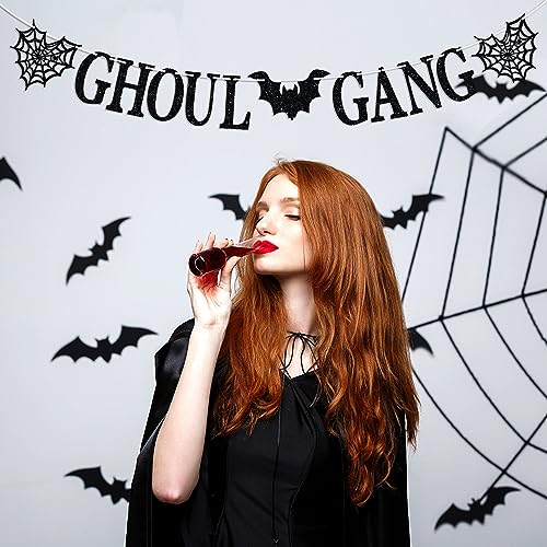 Halloween Banner - Ghoul Gang Horror Party Decorations, Reusable Glitter Sign