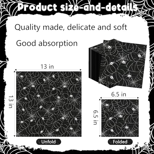 Halloween Spider Web Disposable Napkins - Black 50 Pcs Halloween Party Supplies